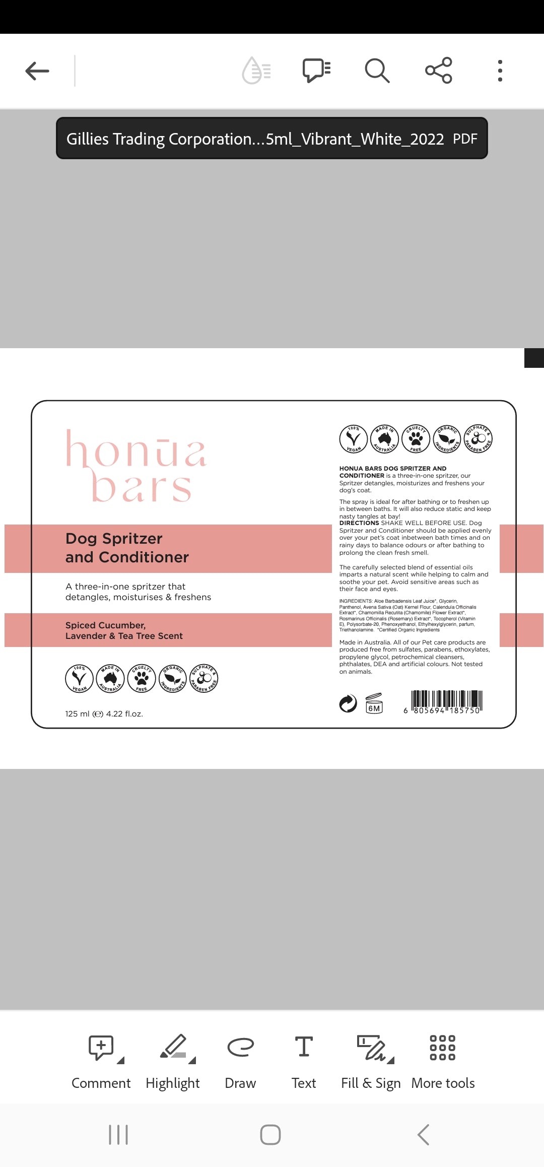Dog Spritzer and Conditioner - Honua Bars